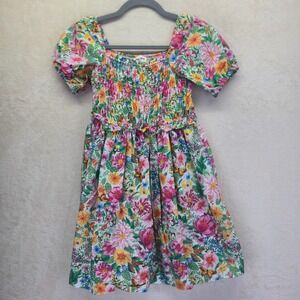 Angela Mckay x H M Kids Girls Floral Smocked Puff Sleeve Dress Size 7 Resortwear